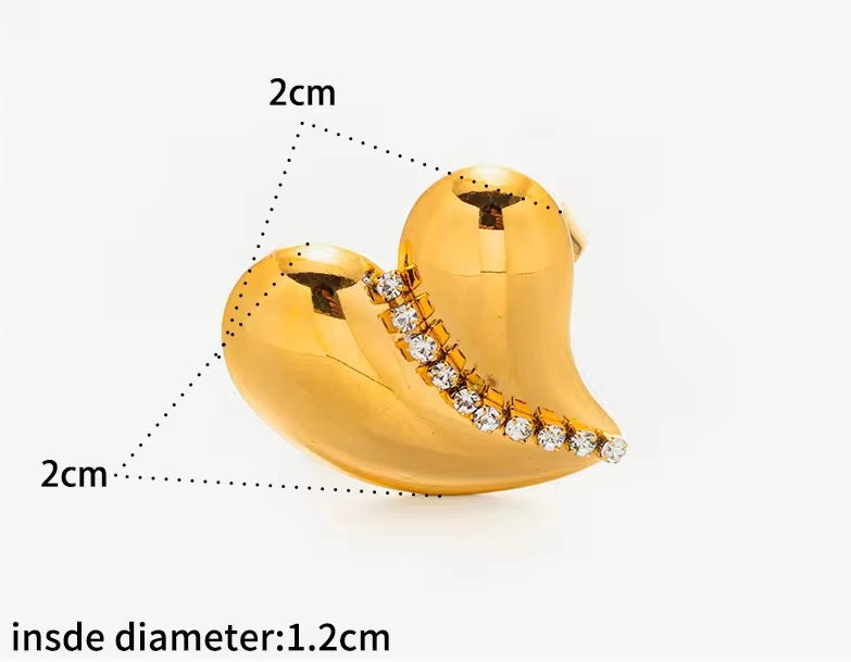 Crystal Heart Adjustable Ring – 18K PVD Gold Plated Stainless Steel