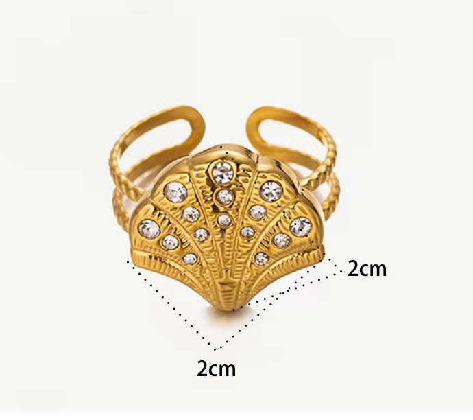 Aria sea shell Crystal Ring – 18K Gold PVD Adjustable Statement Ring