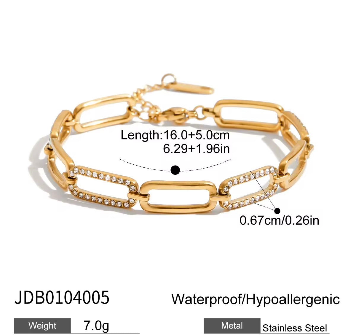 Luxe Radiance Link Bracelet – 18K PVD Gold with Cubic Zirconia