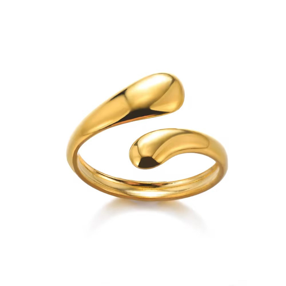 Liquid Teardrop Wrap Ring – 18K PVD Gold Plated Adjustable Ring