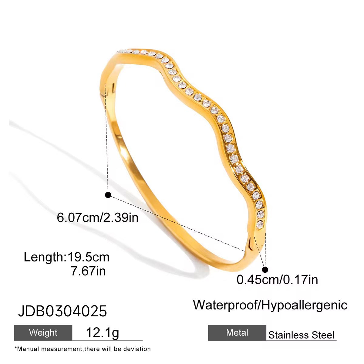 Deligenza Wave Crystal Bangle – 18K Gold PVD Stainless Steel Waterproof Bracelet
