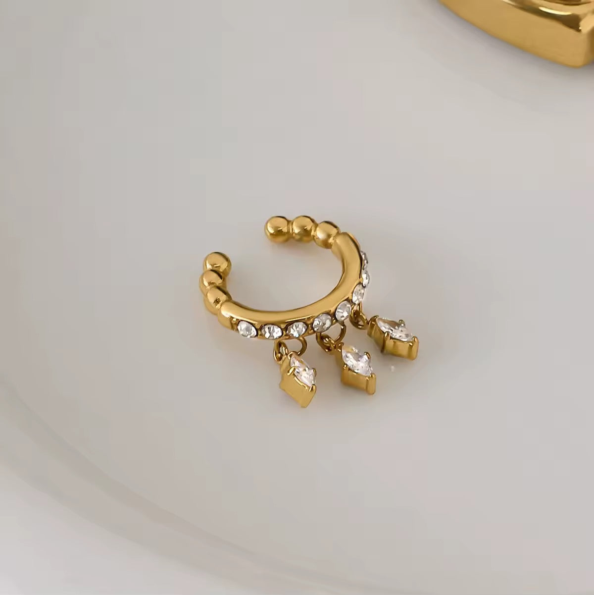 Crystal Charm Ear Cuff – 18K Gold PVD Stainless Steel No-Piercing Earring