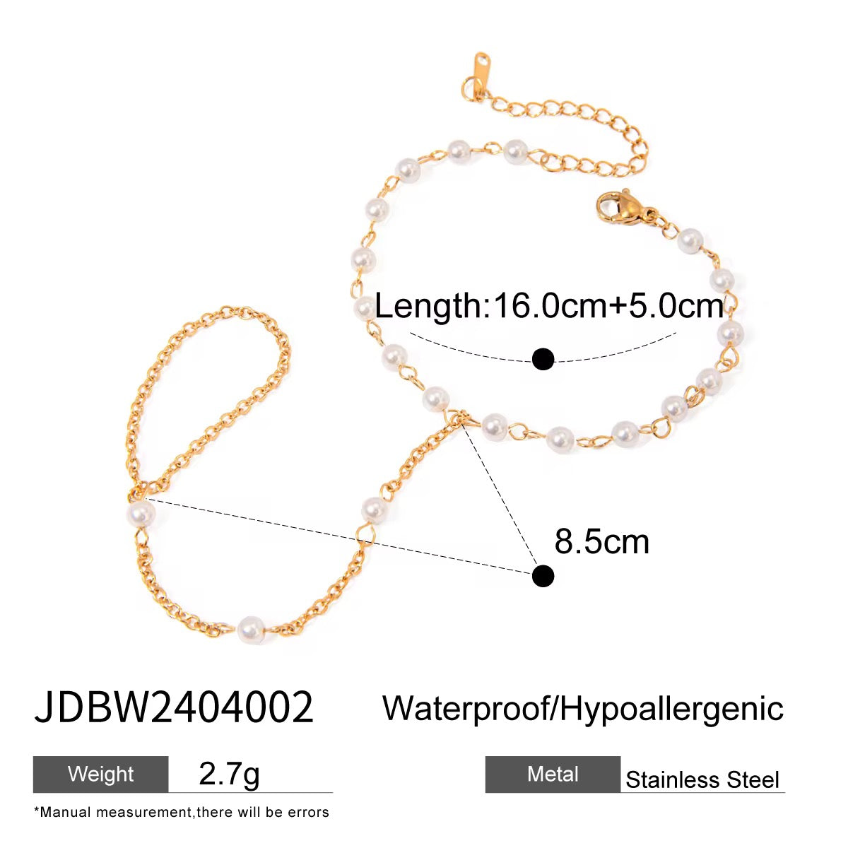 Deligenza Pearl Hand Chain Bracelet – 18K Gold PVD Stainless Steel Hand Harness