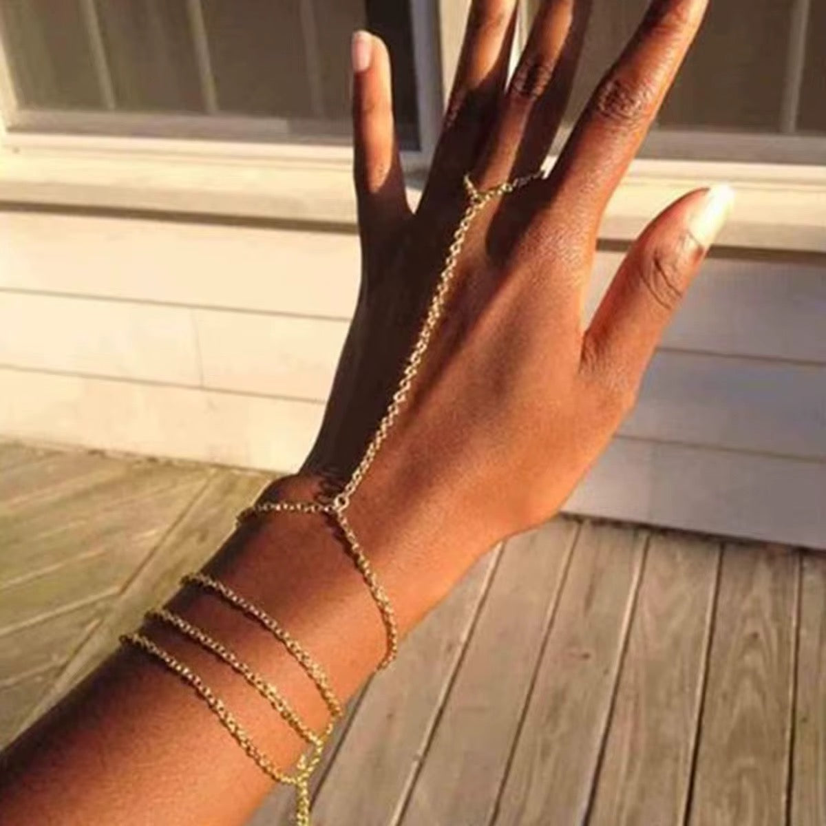 Gold Adjustable Hand Chain Bracelet – Waterproof Stainless Steel Hand Harness