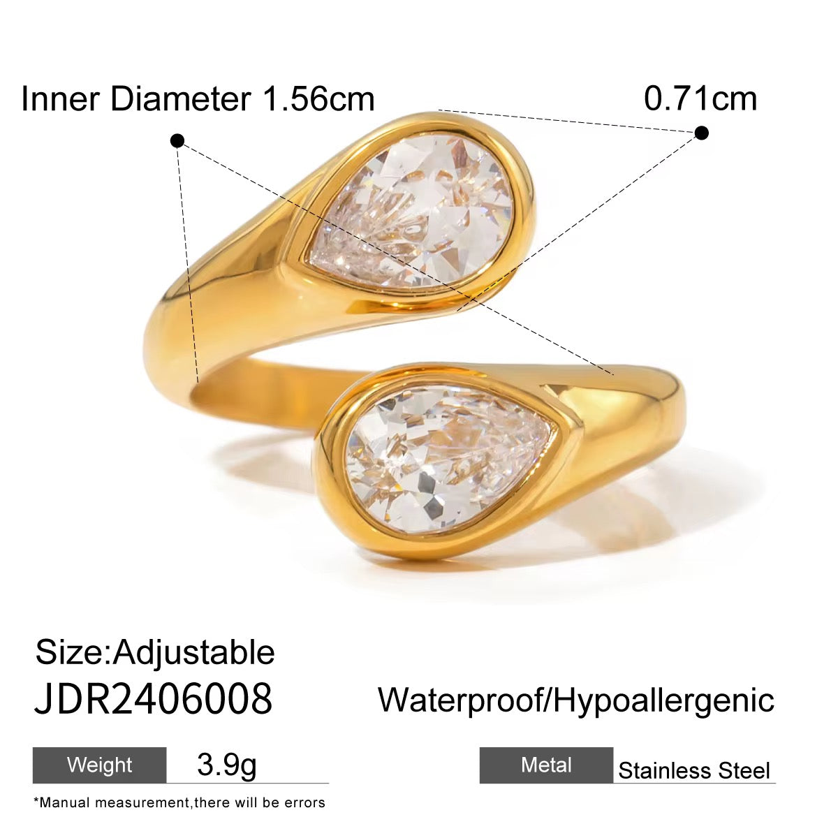 Teardrop Open Ring - Double CZ Statement Ring