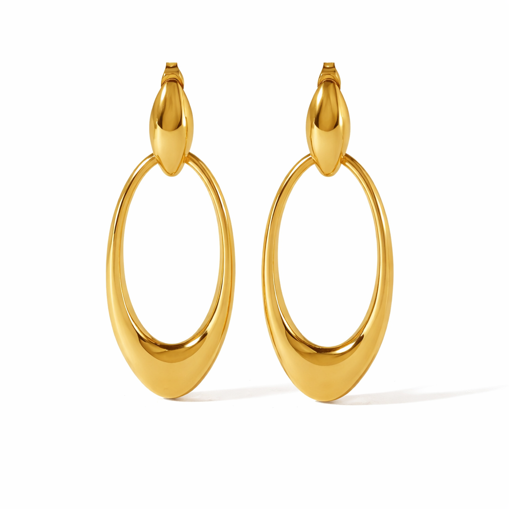 Golden Oval Drop Earrings – Sculpted Statement Design