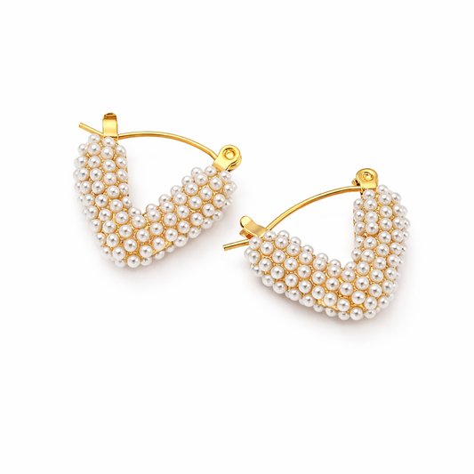 Gold Pearl Hoop Earrings – Elegant Chunky Pearl Huggie Hoops