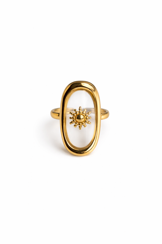 Celeste Sun Oval Ring – Gold Minimal Statement Ring