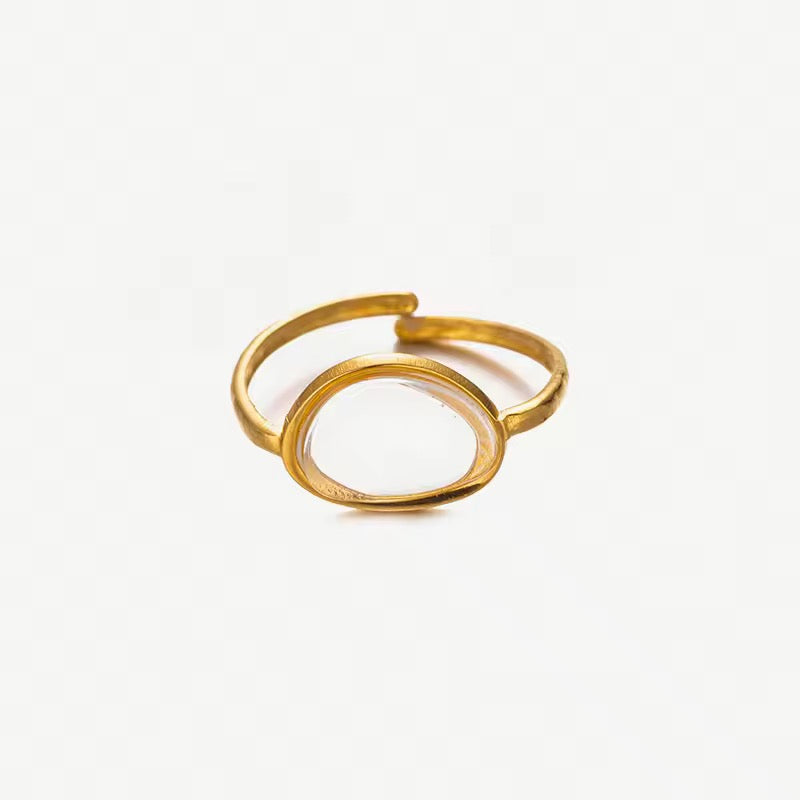 Serena Oval Crystal Ring – 18K Gold PVD Adjustable Ring