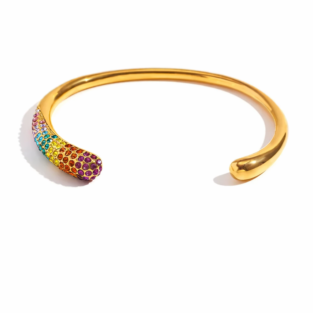 18K PVD Gold Plated Rainbow Crystal Open Cuff Bracelet