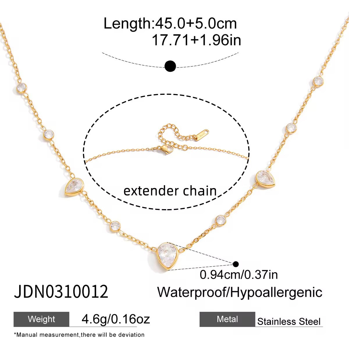 Gold Teardrop Crystal Station Necklace – Dainty Minimalist Gold Necklace | Deligenza Jewellery
