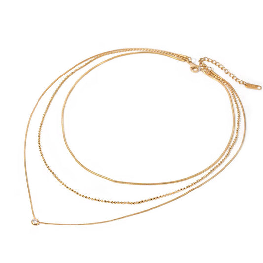 Celeste Trio Layered Necklace – 18K PVD Gold with Cubic Zirconia