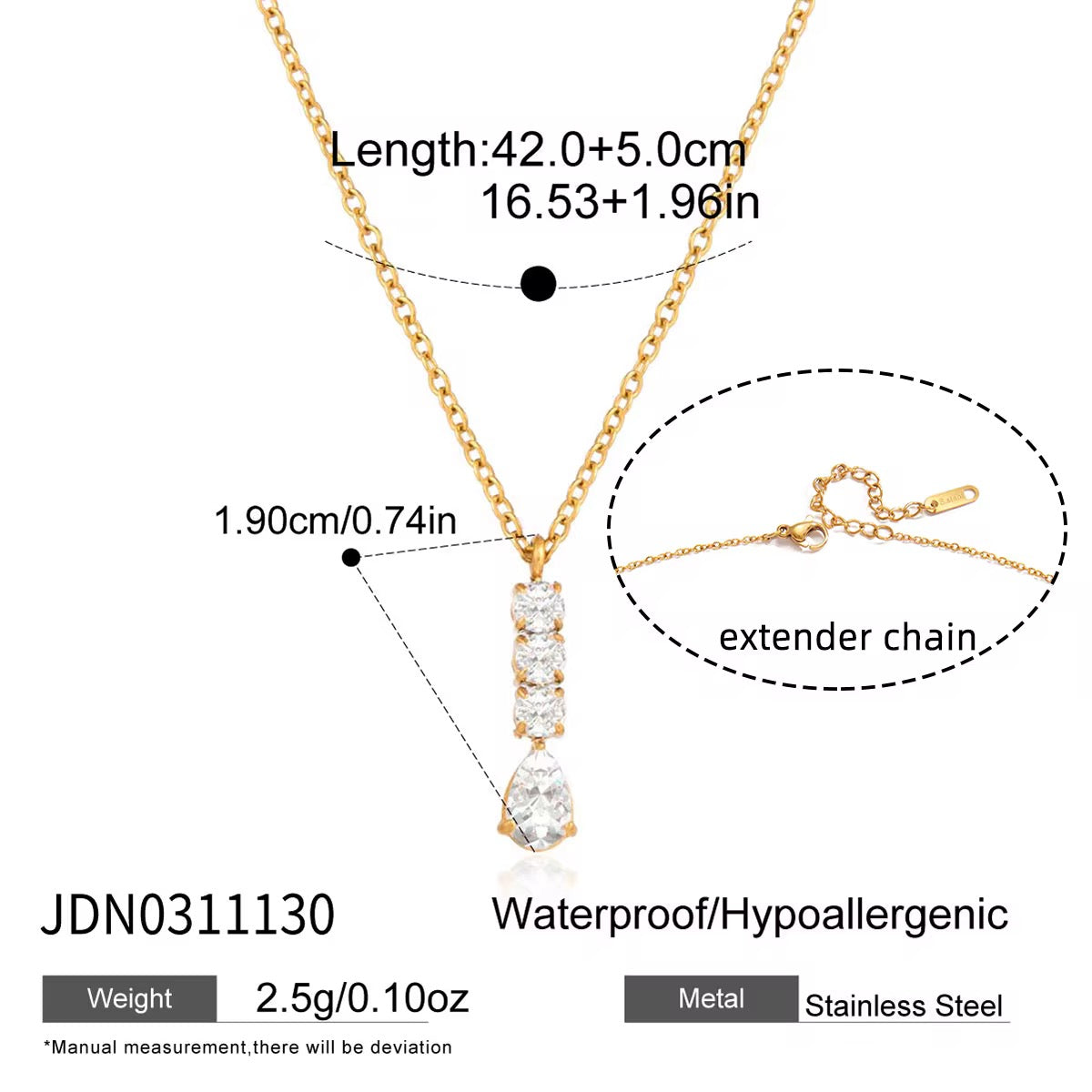 Eterna Drop Pendant Necklace – 18K PVD Gold with Cubic Zirconia