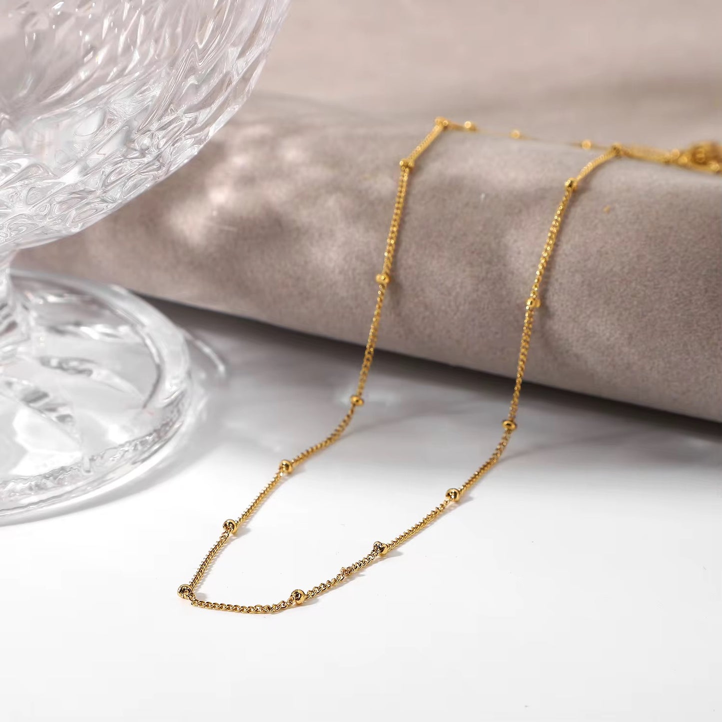 Classic Bead Station Necklace – 18K PVD Gold