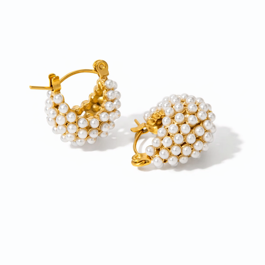 Pearl Gold Huggie Hoop Earrings – Dainty Cluster Pearl Hoops | Deligenza Jewellery