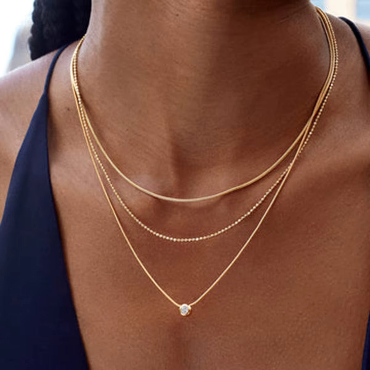 Celeste Trio Layered Necklace – 18K PVD Gold with Cubic Zirconia