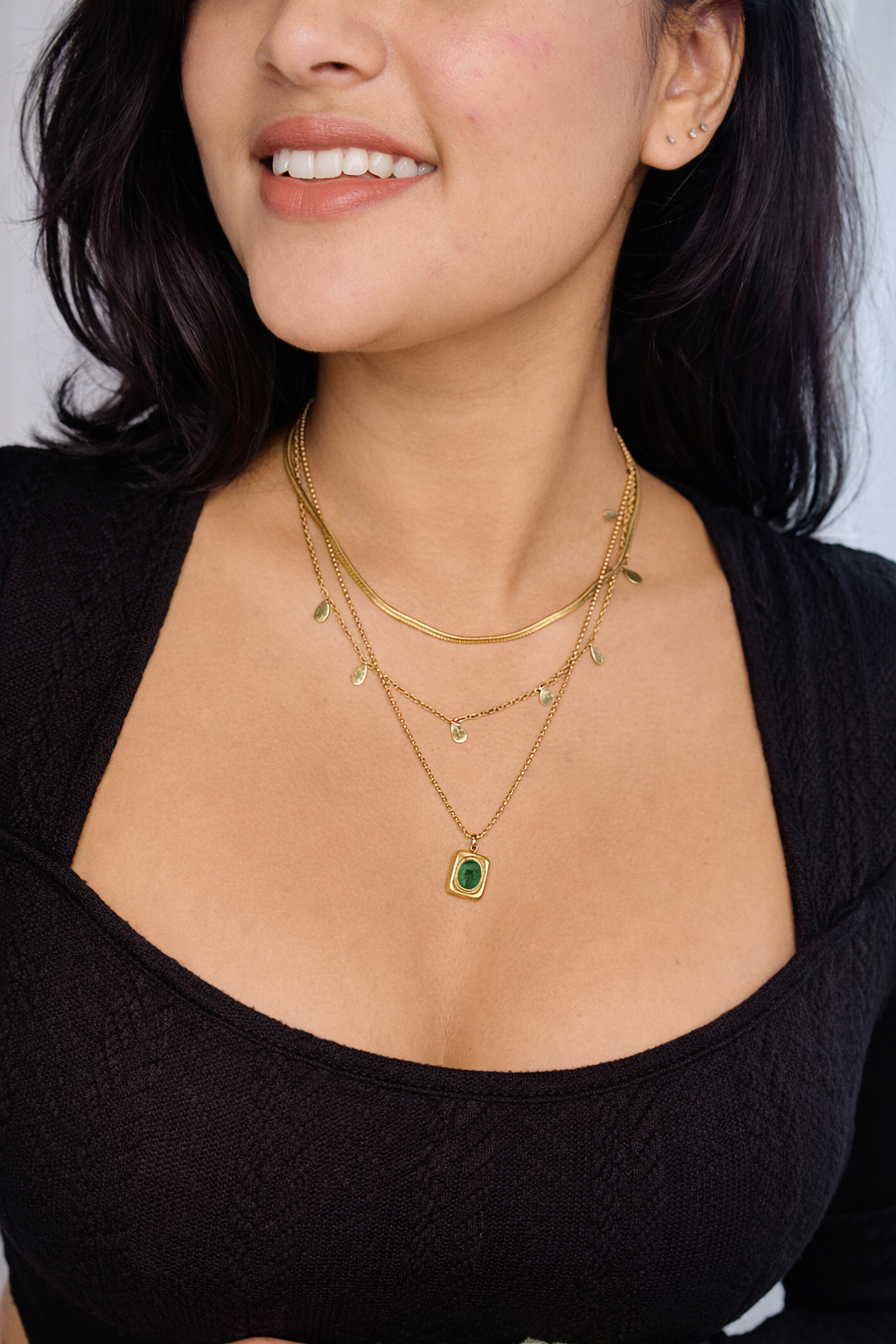 Emerald Grace Layered Gold Necklace – 18K PVD Gold Plated