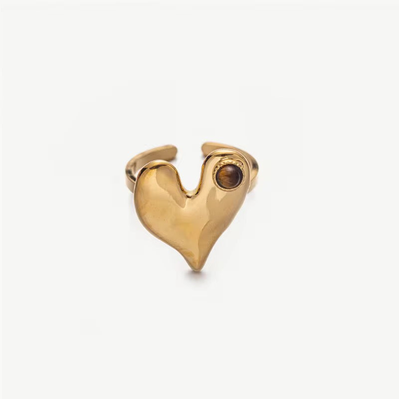 Sculpted Heart Adjustable Ring – 18K PVD Gold Plated Stainless Steel