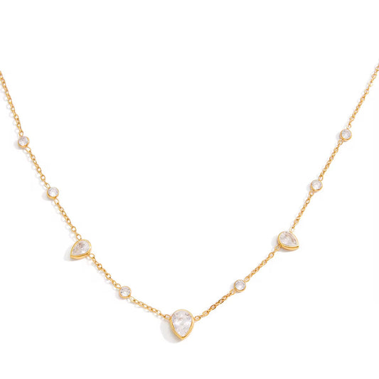 Gold Teardrop Crystal Station Necklace – Dainty Minimalist Gold Necklace | Deligenza Jewellery