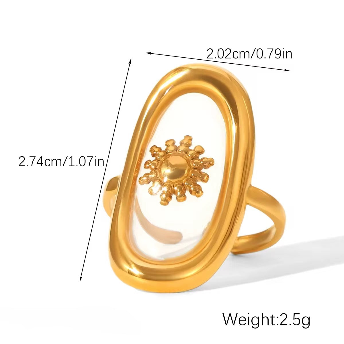 Celeste Sun Oval Ring – Gold Minimal Statement Ring