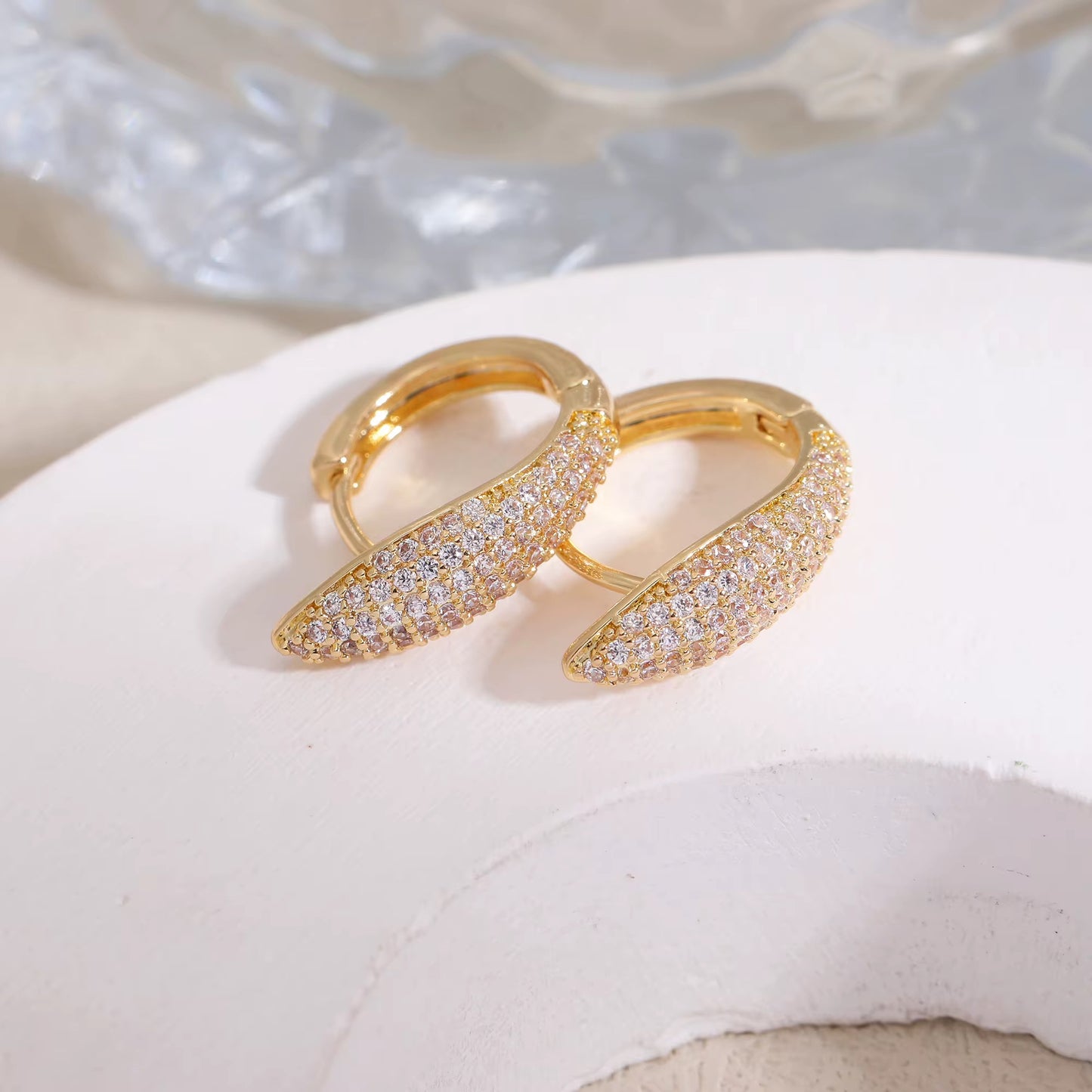 Pave Hoop Earrings – Cubic Zirconia Sparkle Hoops - 18K PVD Gold Plated