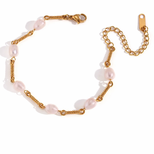 Pearl Link Bracelet - 18K PVD Gold Plated Pearl Bracelet