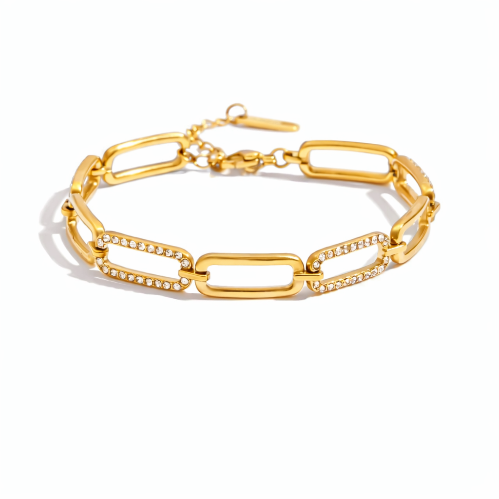 Luxe Radiance Link Bracelet – 18K PVD Gold with Cubic Zirconia
