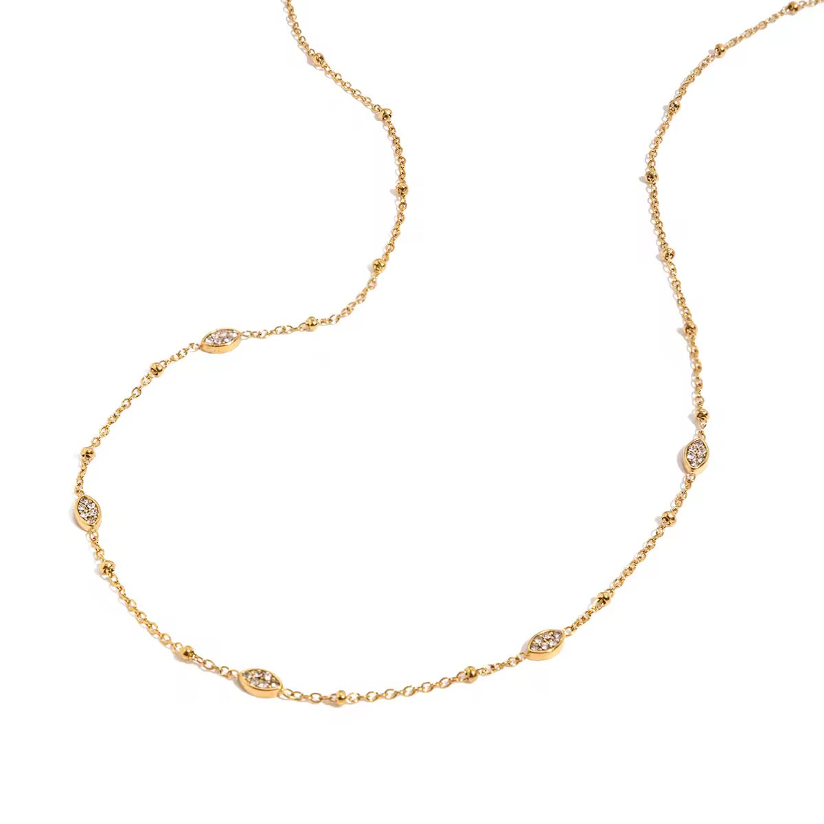 Delicate Gold Crystal Station Necklace – Minimalist Dainty Chain