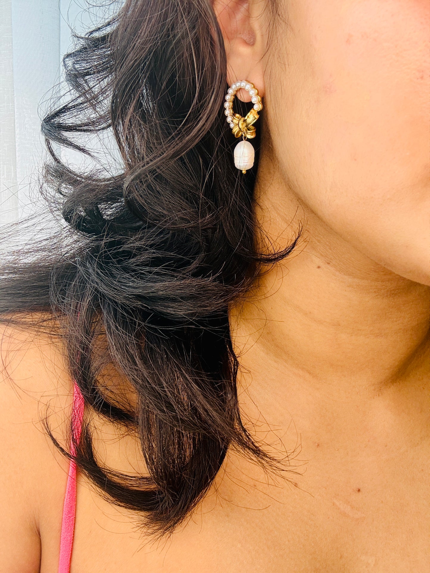 Ivory Halo Pearl Drop Earrings – 18K PVD Gold Plated