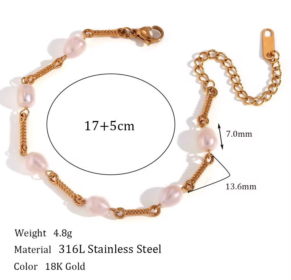 Pearl Link Bracelet - 18K PVD Gold Plated Pearl Bracelet