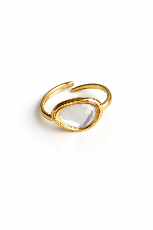 Serena Oval Crystal Ring – 18K Gold PVD Adjustable Ring