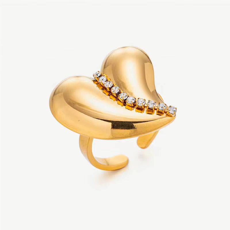 Crystal Heart Adjustable Ring – 18K PVD Gold Plated Stainless Steel