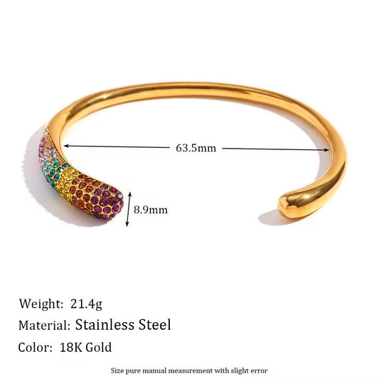 18K PVD Gold Plated Rainbow Crystal Open Cuff Bracelet
