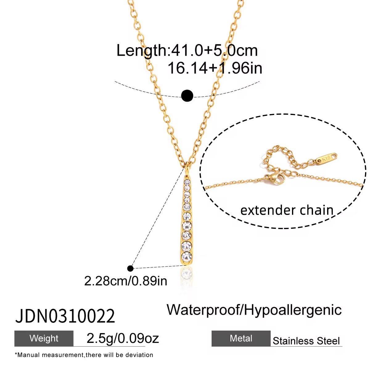 Radiant Line Pendant Necklace – 18K PVD Gold with Cubic Zirconia