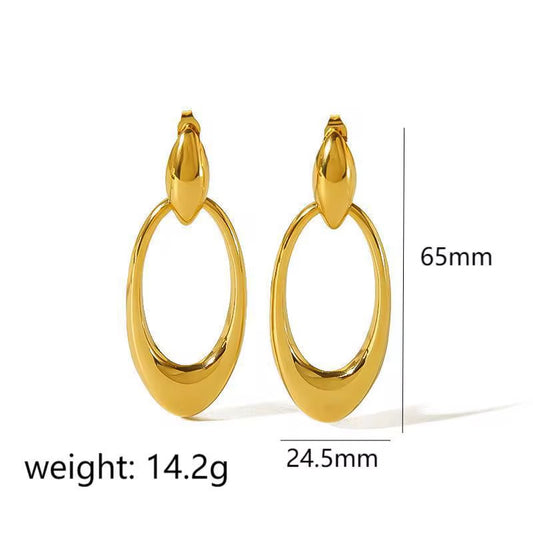 Golden Oval Drop Earrings – Sculpted Statement Design