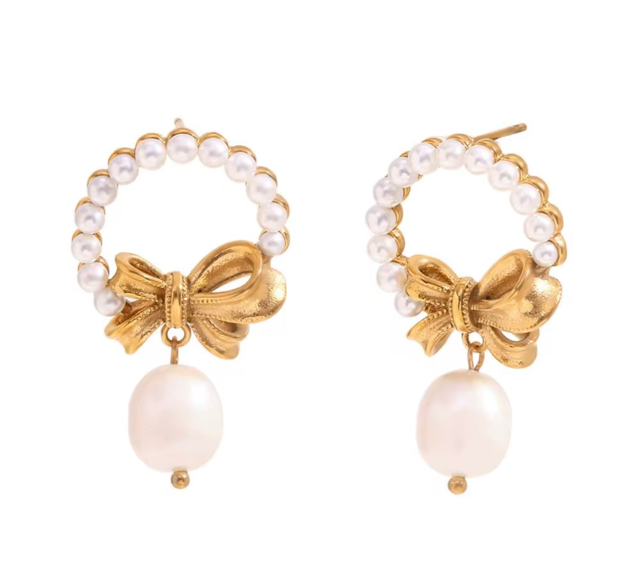 Ivory Halo Pearl Drop Earrings – 18K PVD Gold Plated