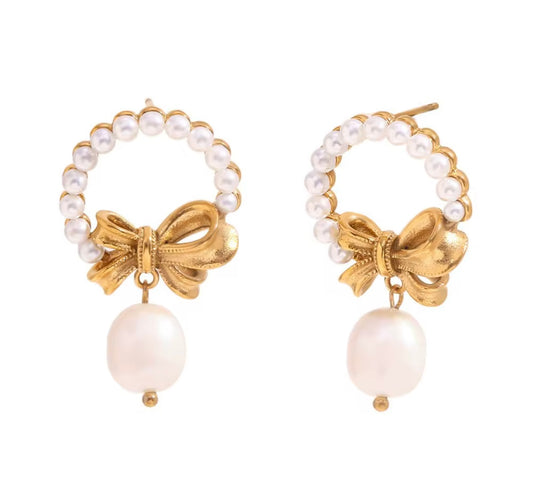 Ivory Halo Pearl Drop Earrings – 18K PVD Gold Plated