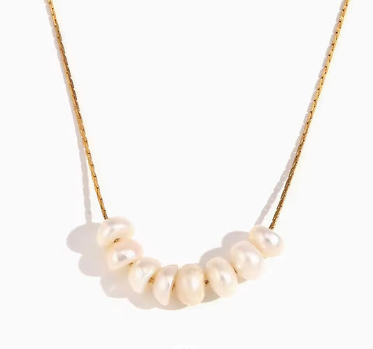 Luna Pearl Bar Necklace – 18K PVD Gold Plated Minimal Freshwater Pearl Necklace