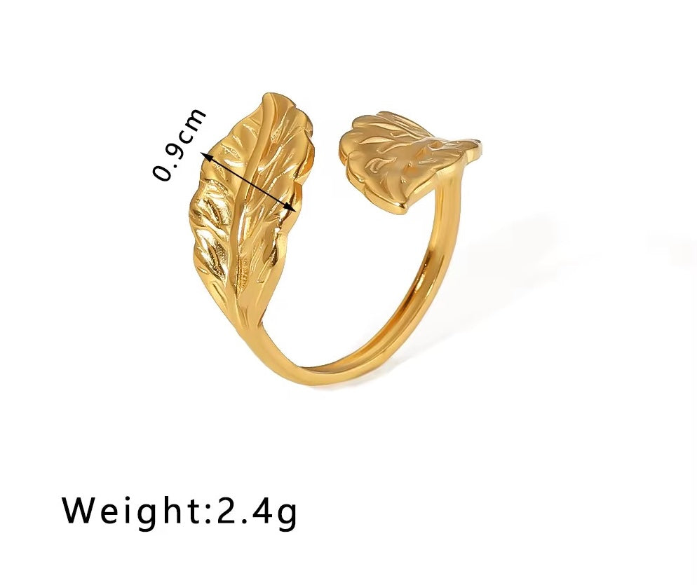 Twin Leaf Open Ring – 18K PVD Gold Plated Adjustable ring