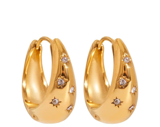 Gold Star Crystal Huggie Hoop Earrings – Minimalist Celestial Gold Hoops | Deligenza Jewellery