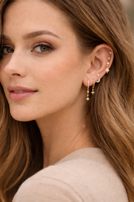 Gold Celestial Multi-Piercing Earring Set – 18K PVD Gold Plated Star, Moon & Huggie Hoops