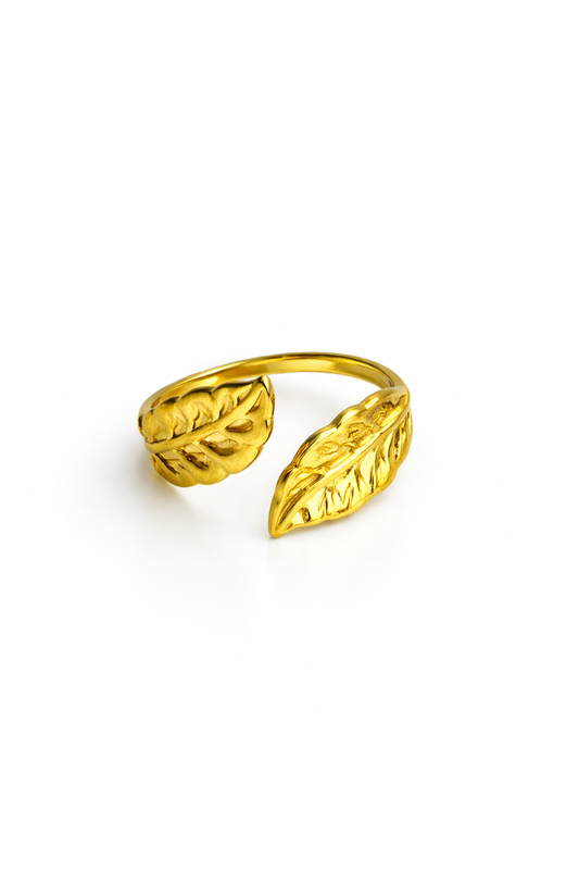 Twin Leaf Open Ring – 18K PVD Gold Plated Adjustable ring