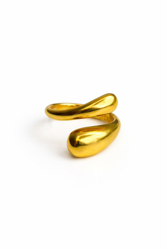 Liquid Teardrop Wrap Ring – 18K PVD Gold Plated Adjustable Ring