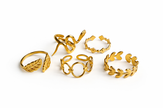 Gold Essentials Ring Bundle – 5-Piece 18K PVD Gold Plated Adjustable Ring Set