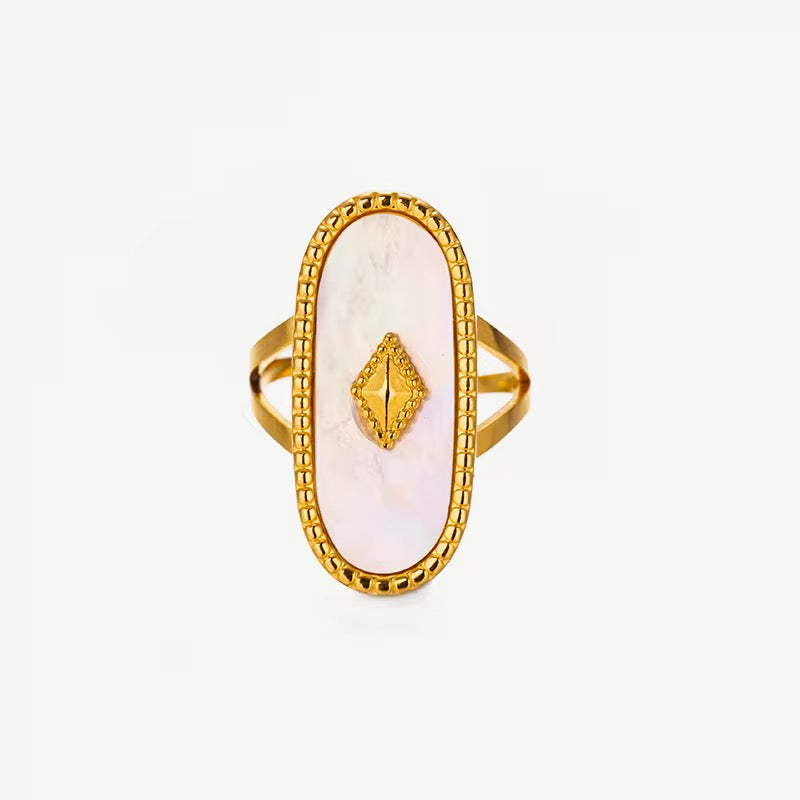 Aurora Mother of Pearl Oval Ring – 18K Gold PVD Plated Statement Ring