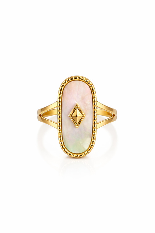 Aurora Mother of Pearl Oval Ring – 18K Gold PVD Plated Statement Ring