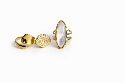 Golden Elegance Ring Trio – 18K Gold PVD Adjustable Ring Set