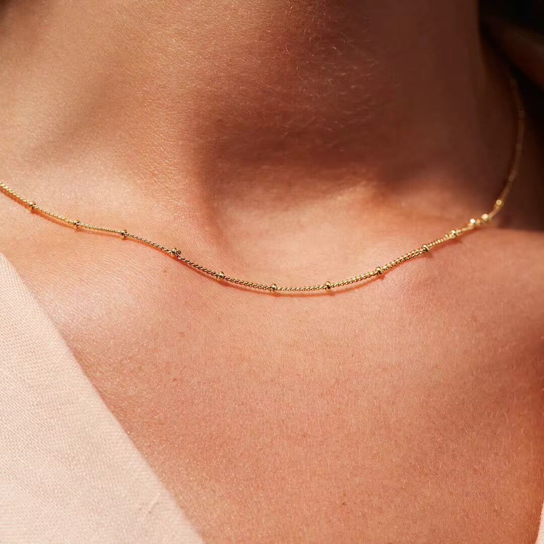 Classic Bead Station Necklace – 18K PVD Gold