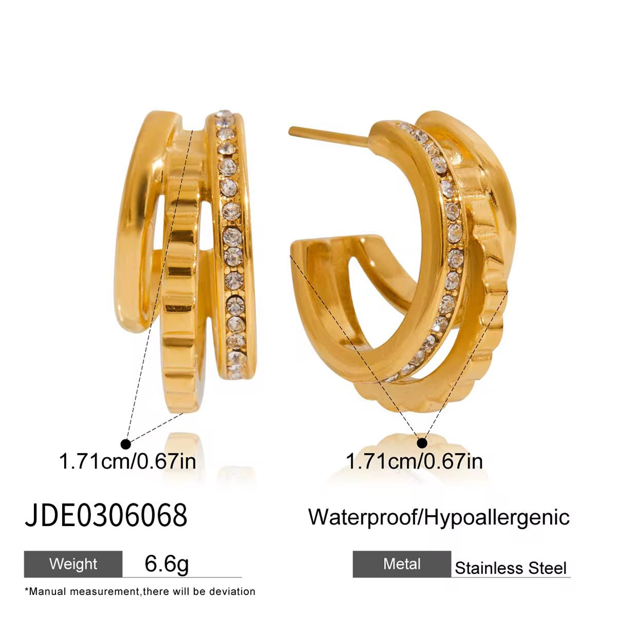 Gold Double Huggie Hoop Earrings – Crystal Layered Hoop Earrings | Deligenza Jewellery