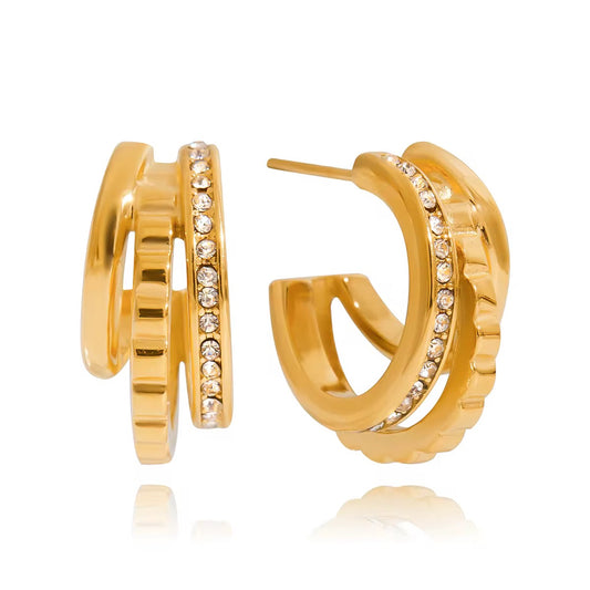Gold Double Huggie Hoop Earrings – Crystal Layered Hoop Earrings | Deligenza Jewellery